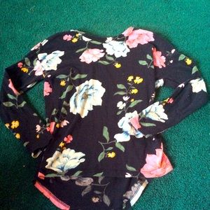 Adorable black shirt with blue and pink flowers!
